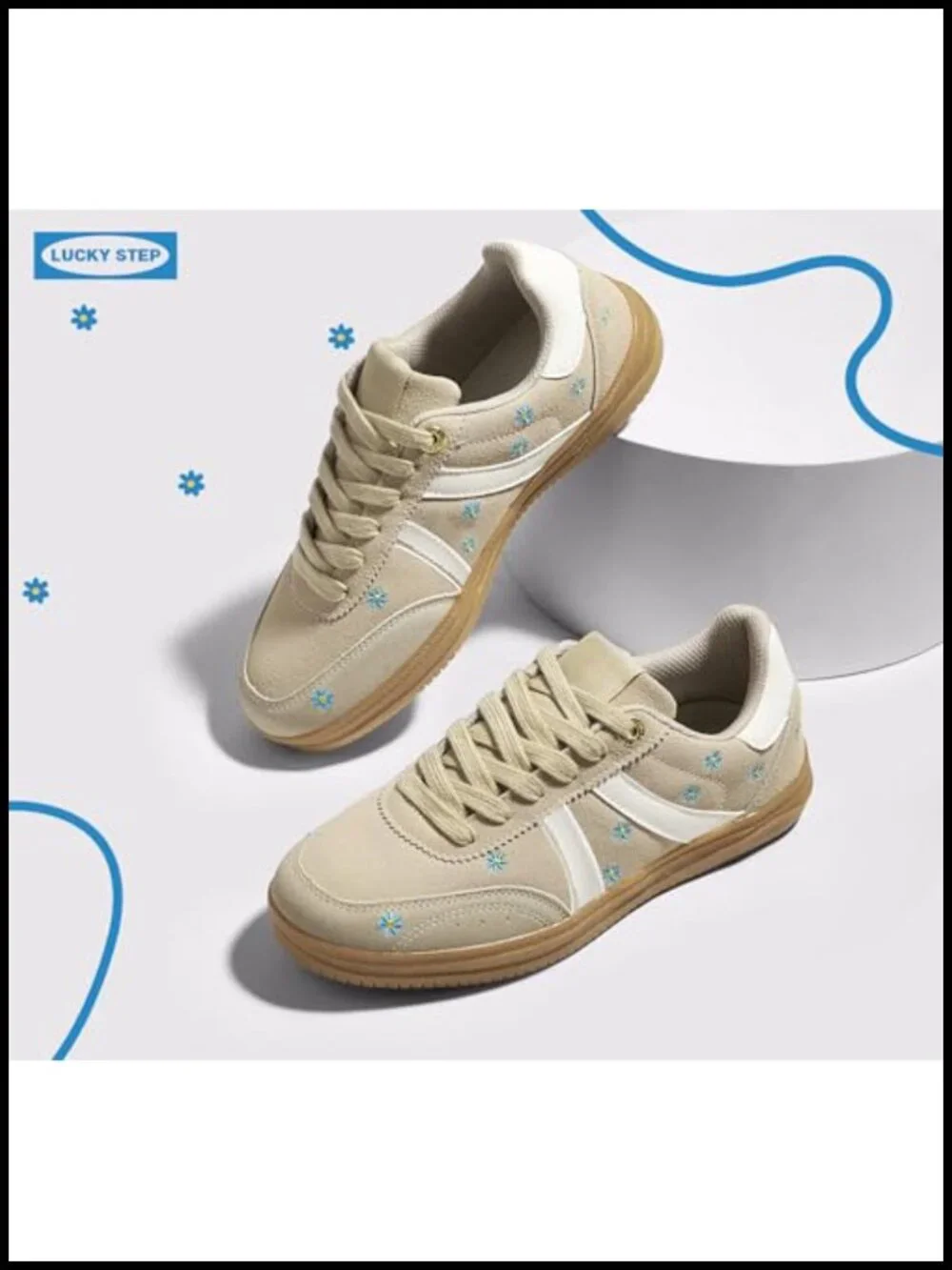 Women Retro Tennis Sneakers Gum Sole Floral Embroidery Slip-Resistant